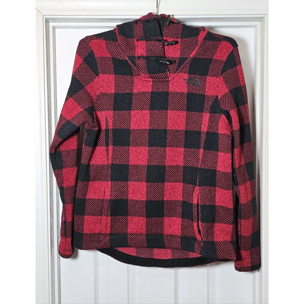 North Face Crescent Pullover Hoodie Women's Medium Buffalo Plaid‎ Fleece Toggles
